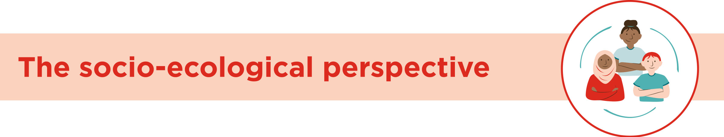 A header for the socio-ecological perspective containing the socio-ecological perspective icon; three people in a group surrounded by a circle